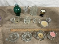 Various Avon candle holders, vase. Excellent