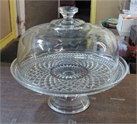 PRESSED GLASS CAKE STAND & COVER