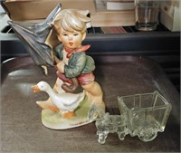 GLASS DONKEY & CART CANDY CONTAINER & FIGURINE