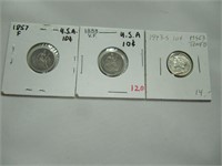 1857, 1888,1943 10 CENT COINS