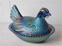 Vtg Indiana Carnival Glass Hen on Nest Dish