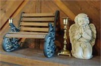 Brass Candle Holders, Decor Doll Bench & Angel