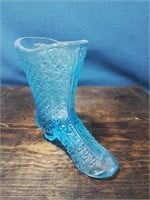 Aqua color pattern glass boot 4 inches tall
