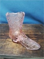 Pink pattern glass boot 4 inches tall