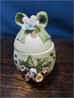 Lefton egg shaped porcelain dresser box with