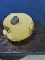 Yellow San Antonio Texas ceramic piggy bank