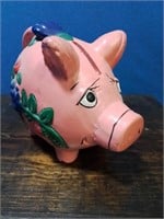 Pink pottery piggy bank