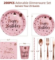 200PCS Pink and Rose Gold Birthday Decorations