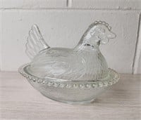 Vtg Indiana Clear Glass Hen on Nest Dish