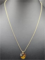 NWT 24K Gold Electroplate Necklace w Heart Stone