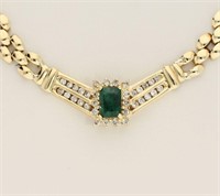 1.30 Ct Emerald Diamond Halo Necklace 14 Kt