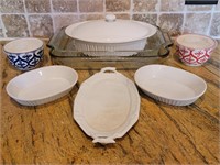 8pc. White Covered Casserole, Pyrex 3 qt, Anchor