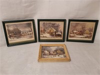 4- Vintage Currier & Ives framed prints 3- 6½ X