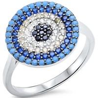 925 Silver Sapphire Onyx Austrian Crystal Ring