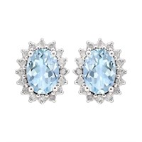 1.85 Ct Aquamarine Diamond Stud Earrings 10 Kt