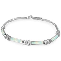 Sterling Silver White Fire Opal Created Bracelet