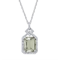 3.65 Ct Green Amethyst Diamond Necklace 10 Kt