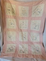 Vintage Hand stiched  & embroidery baby quilt.