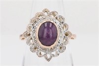 4.90 Ct Star Sapphire Diamond Two Tone Ring 10 Kt