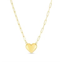 14 Kt Yellow Gold Oval Link Heart Necklace