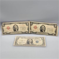 2- 1928 C $2 BILLS & 1935 A $1 BILL CURRENCY