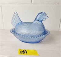 Vtg Indiana Blue Carnival Glass Hen on Nest Dish