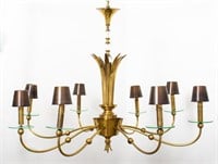 Tommi Parzinger Attr. Brass & Glass Chandelier