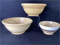 3 Vintage Pottery Mixing Bowls