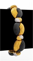 Fluted 18K Yellow Gold Black Onyx Diamond Bracelet