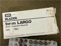 Antique Blazer 9mm Largo box, mixed ammo.