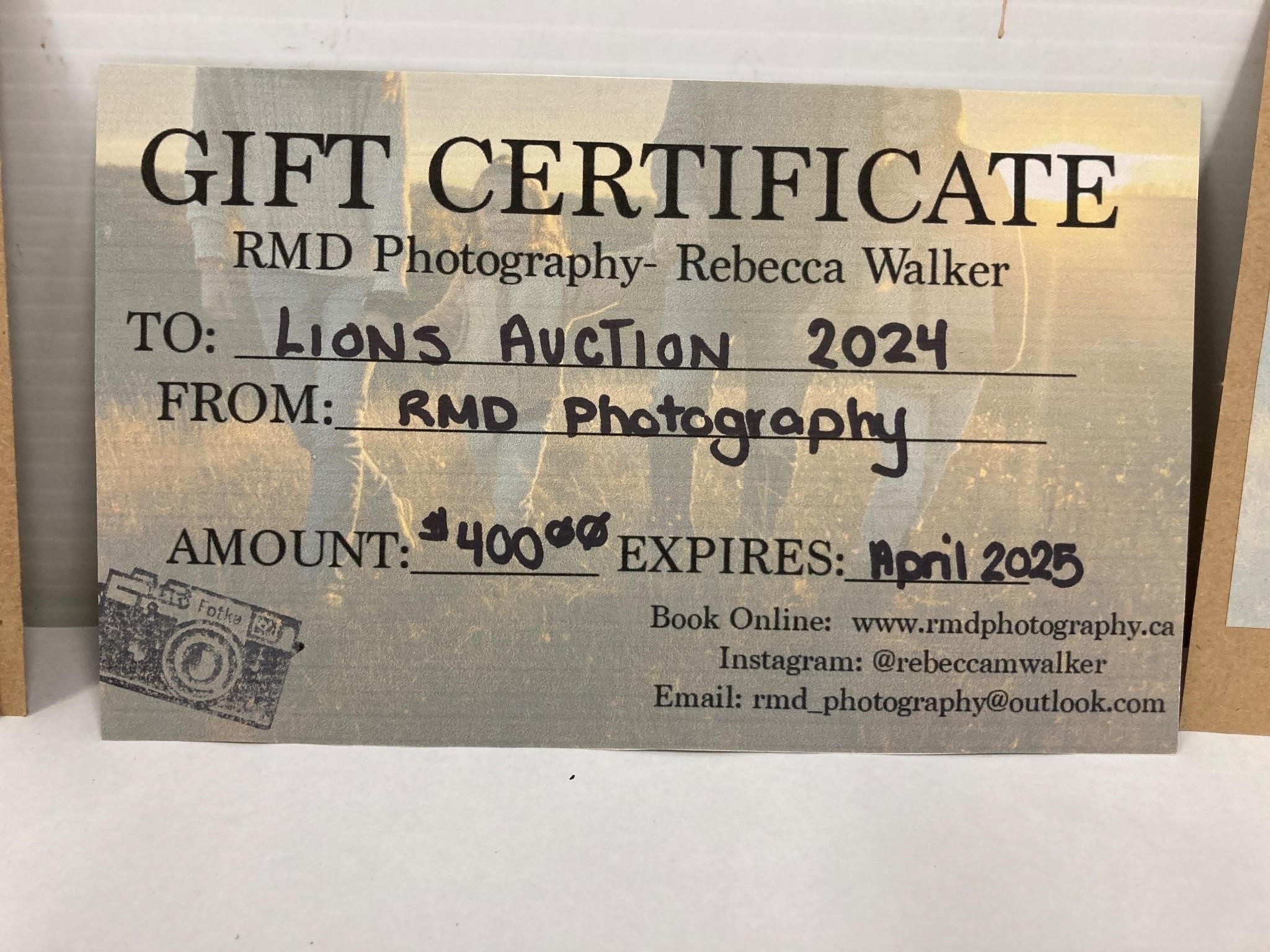 $400 Photography Certificate