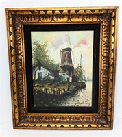 Framed Dutch Water Scene Painting Signed by Artist