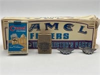 Camel Cigarette Carton, Zippo & Pins Set