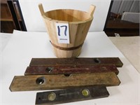 Wood Bucket and Vintage Levels