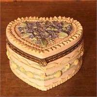 Heart Shaped Floral & Shell Decorated Trinket Box