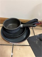 Assorted skillets and pot