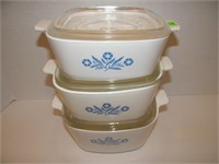 6 PC CORNING: 3 BAKERS EACH WITH LID