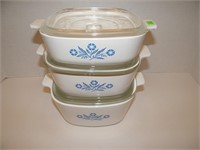 6 PC CORNING: 3 BAKERS EACH WITH LID