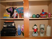 CONTENTS OF 2 SHELVES: LOT OF OLD TOYS & BIBLES