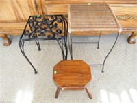 3 PC LOT: 2 SMALL STANDS & TINY PRIMITIVE STOOL