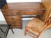 4 DRAWER KNEEHOLD DESK & WOVEN SEAT CHAIR