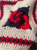 Handmade, red white and navy Unity Ring Afghan