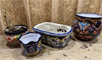 4 Painted Pottery Planters