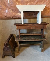 Group of Wooden Stools w/ Storage Box