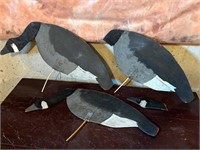 Trio of Painted Plywood Geese Decoys