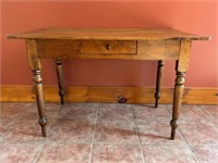 Rustic Turned Leg Table with Drawer