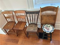 Antique Plank Seat, Arrowback, Folding Chairs