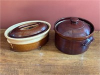 Pair of Stoneware Covered Casseroles