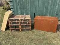 Pair of Trunk and Tack Box with Mohair Blanket