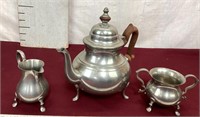 Williamsburg Stieff Pewter Teapot, Creamer & Sugar